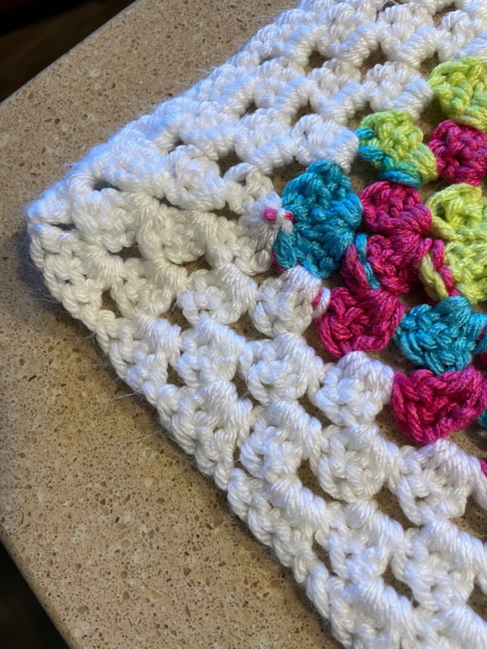 Hand Crafted Crochet Throw - White, Teal, Lime & Raspberry - Picture 4 of 4